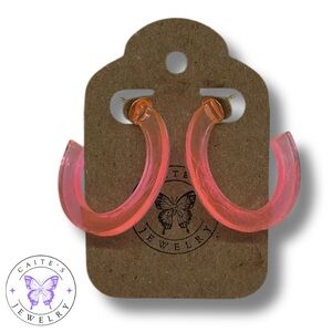 Handmade Gold Stud Pink Glitter Hoop Earrings